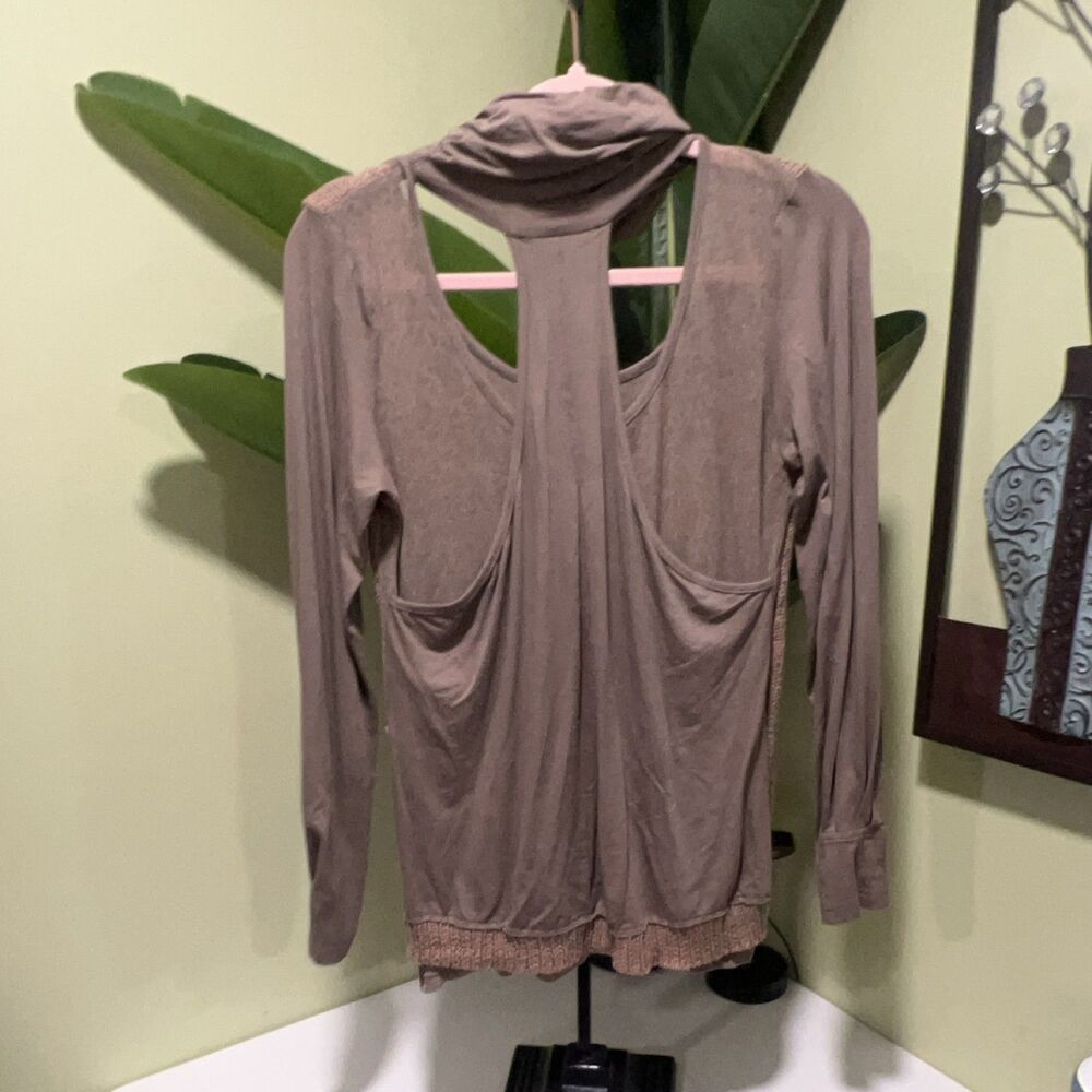 OMR Taupe Cable Knit Distressed Cowl Neck Racerback Long Sleeve Sweater 38 US M - Picture 5 of 7